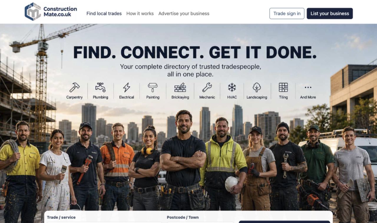ConstructionMate homepage above the fold